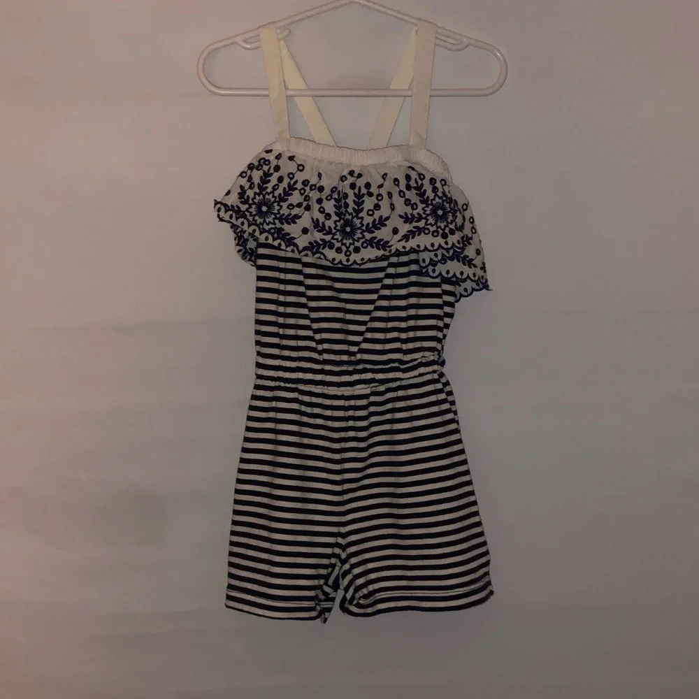 Hanna Andersson Navy Blue & Cream Nautical Striped Romper